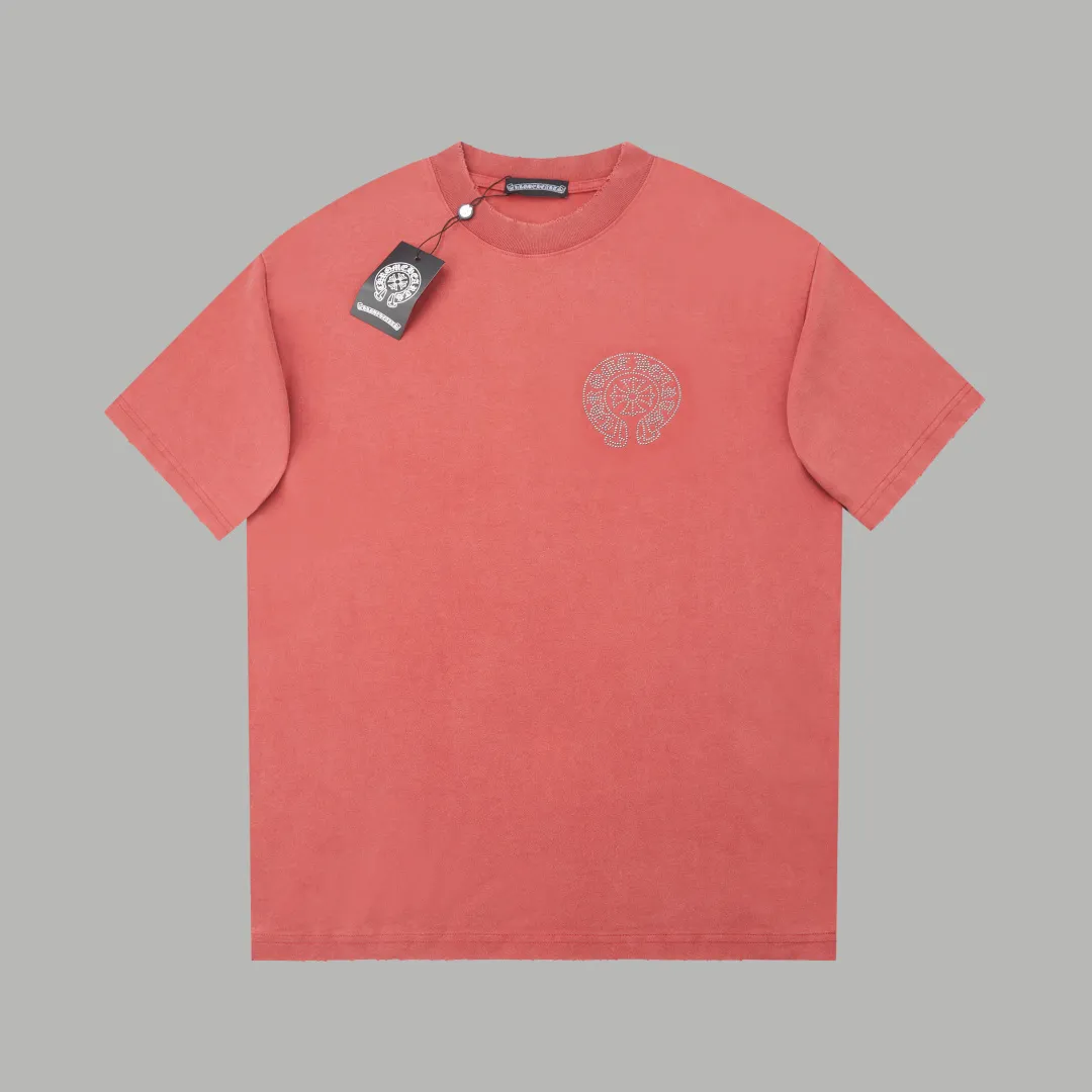 🅿️230 ✨CH✨🆕25SS spring and summer new style ✝Fresh rhinestone short sleeves Light luxury essential item for daily commuting for men and women Correct version Welcome to compare Detailed features · 280g 100% pure cotton double yarn jersey fabric · Custom dyed in the same vat, special thickened 32 count double-ply 1X1 thread · Imported Australian pearlescent diamonds✝patterns➕hardware nuts are stamped at high temperature. Ready-made garments are dyed, then faded, fried snowflakes and frayed, then washed to make them look old. General washing improves the effect · Double-needle stitching and seam-crossing process · Original main mark washed tag brand moisture-proof paper packaging Color: black/gray/orange/blue Size: S/M/L/XL